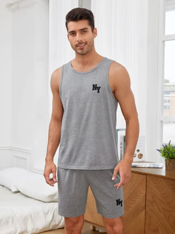 Manfinity Men Letter Graphic PJ Set