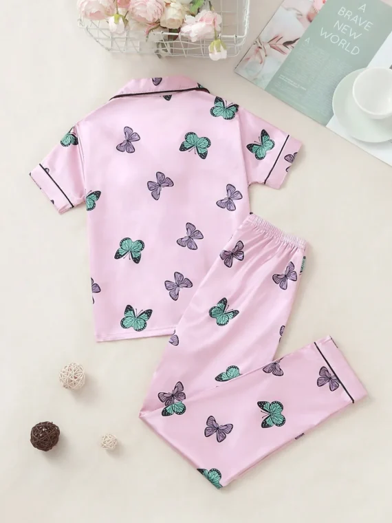 Tween Girl Pink Butterfly Print Cami Pj Set For Home Holiday Traval Releax Summer Clothes