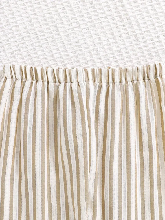 2pcs/Set Young Boy Striped Short Sleeve Cardigan And Casual Long Pants Homewear Set