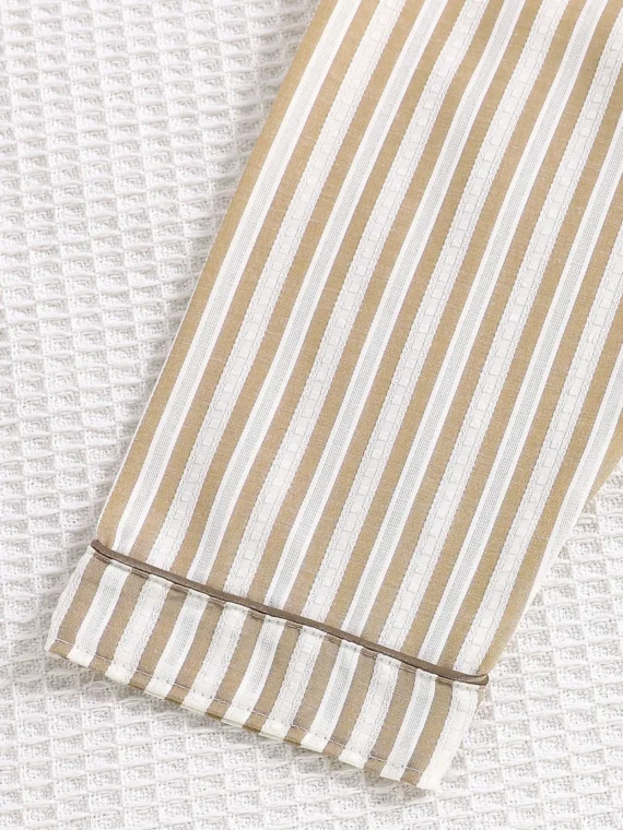 2pcs/Set Young Boy Striped Short Sleeve Cardigan And Casual Long Pants Homewear Set