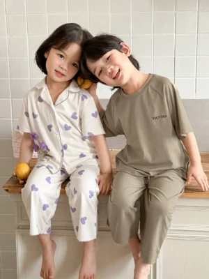 Zikori Zikori Young Boy Minimalist Parent-Child Graphic Print Round Neck Short Sleeve Top And Pants Casual Loungewear 2 Pieces Set