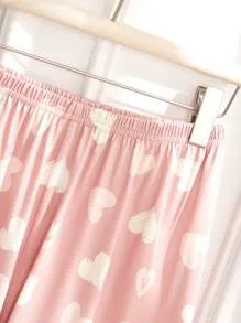 Tween Girls Navy Blue Flamingo Print Casual 2pcs Set (Long Pants & Short Sleeve Top) Loungewear