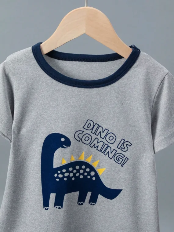 2pcs/Set Toddler Boys Cartoon Dinosaur Print Short Sleeve Pajama Set, Lightweight Spring/Summer Casual Home Outfit