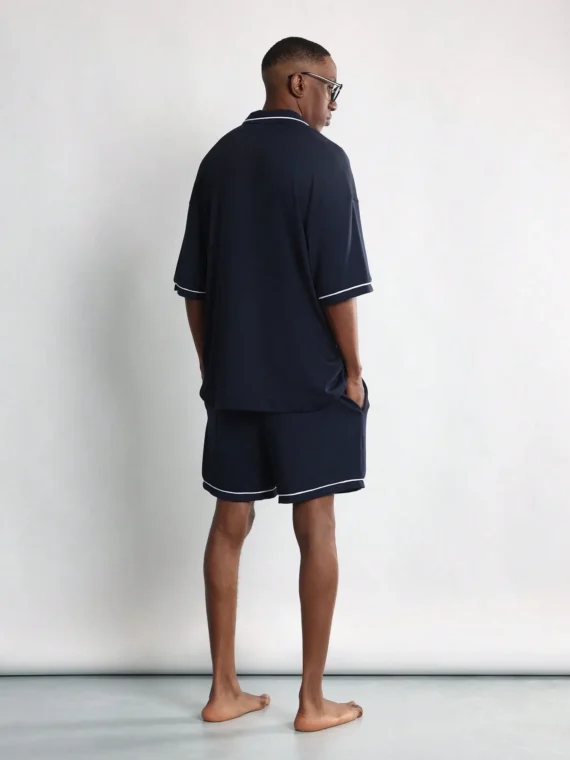 SUMWON Luxury Lounge Set Short Sleeve Button Up Pajama Set With Contrast Piping Weekend Sleepwear Nightwear Summer Spring Leisure Set