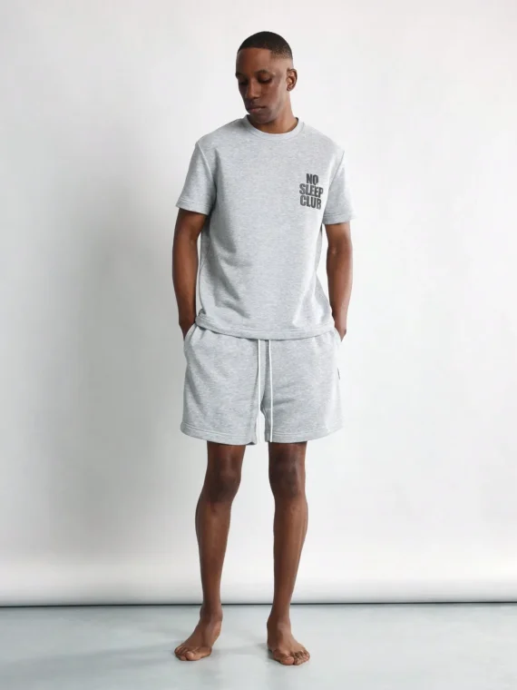 SUMWON No Sleep Club Loungewear Set Drawstring Shorts Matching T-Shirt Athletic Comfort Summer Gym Casual Home Coordinates