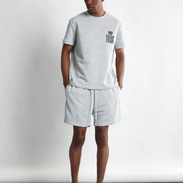 SUMWON No Sleep Club Loungewear Set Drawstring Shorts Matching T-Shirt Athletic Comfort Summer Gym Casual Home Coordinates