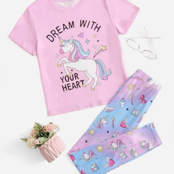 Tween Girl Cartoon & Slogan Graphic PJ Set