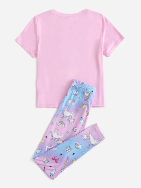 Tween Girl Cartoon & Slogan Graphic PJ Set