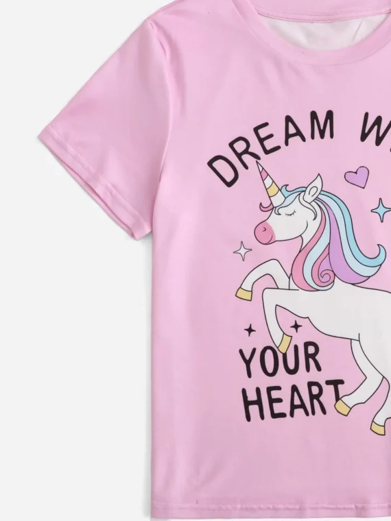 Tween Girl Cartoon & Slogan Graphic PJ Set