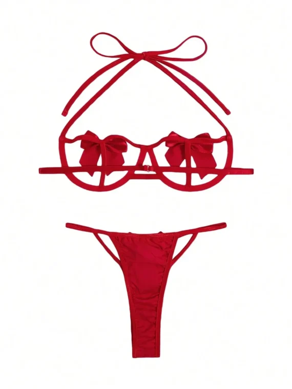 Classic Sexy Cut Out Bow Decor Underwire Lingerie Set