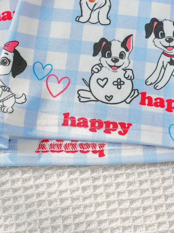 Snug Fit Dog Graphic Pajama Set, Young BoyShort Sleeve & Shorts Home Clothes, Soft Comfortable Fabric, Casual & Playful Style, Suitable For Children