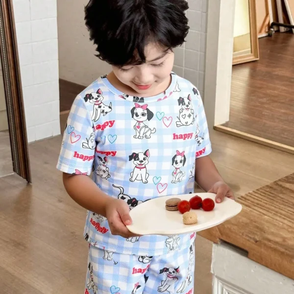 Snug Fit Dog Graphic Pajama Set, Young BoyShort Sleeve & Shorts Home Clothes, Soft Comfortable Fabric, Casual & Playful Style, Suitable For Children