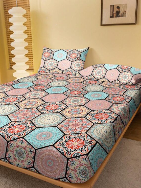 1pc Fashionable Minimalist Style Printed Flannel Fitted Sheet & Bedspread & Dustproof Cover Home Bedding