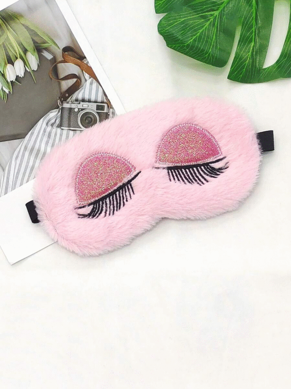 1pc Pink Plush Cute Eye Mask, Modern Style Polyester Fiber Sleeping Shade, Suitable For Home Travel Gift For Bedroom, Travel, Office, School, Back To School Supplies