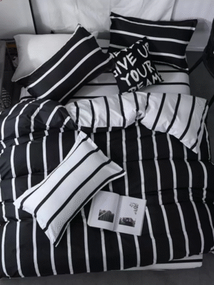 Black And White Striped Duvet Cover & Pillowcase Set, 3pcs (no Comforter)