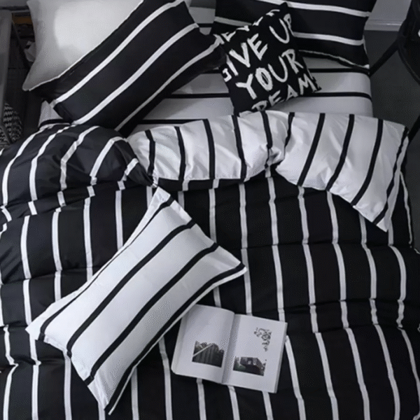 Black And White Striped Duvet Cover & Pillowcase Set, 3pcs (no Comforter)