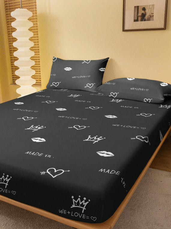 1pc Minimalist & Modern Interesting Geometric Arrow Heart Printed Brushed Fitted Sheet, Bedroom Printed Bedding Set (Excluding Pillowcase)