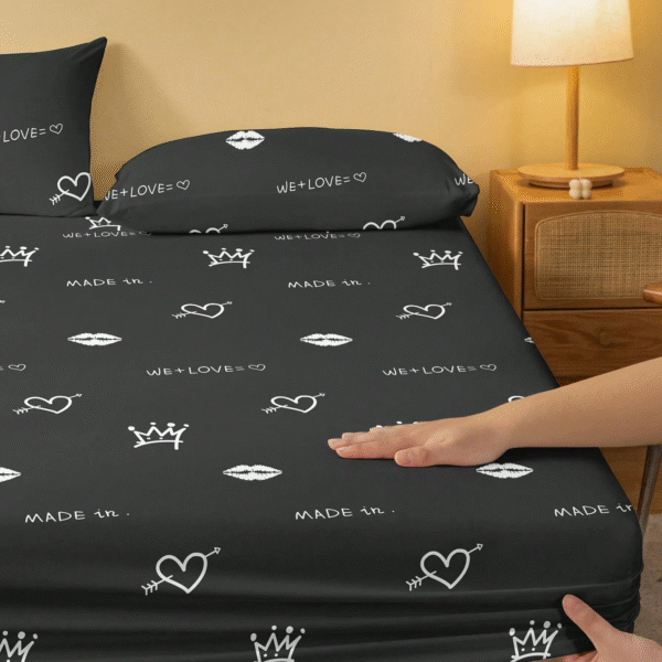 1pc Minimalist & Modern Interesting Geometric Arrow Heart Printed Brushed Fitted Sheet, Bedroom Printed Bedding Set (Excluding Pillowcase)