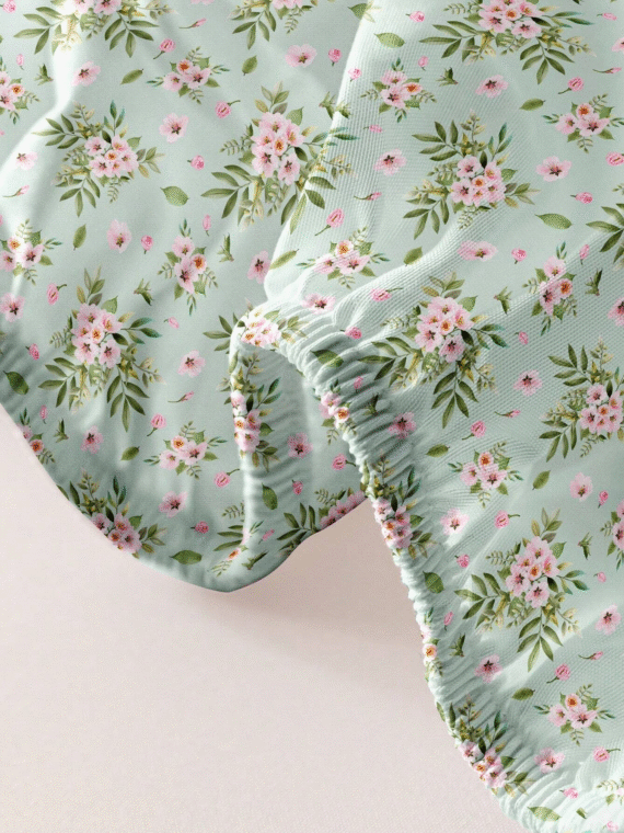 1pc Sakura Blossom Printed Brushed Fitted Sheet, Bedroom Printed Bed Cover, Bedding (Pillowcases Not Included)