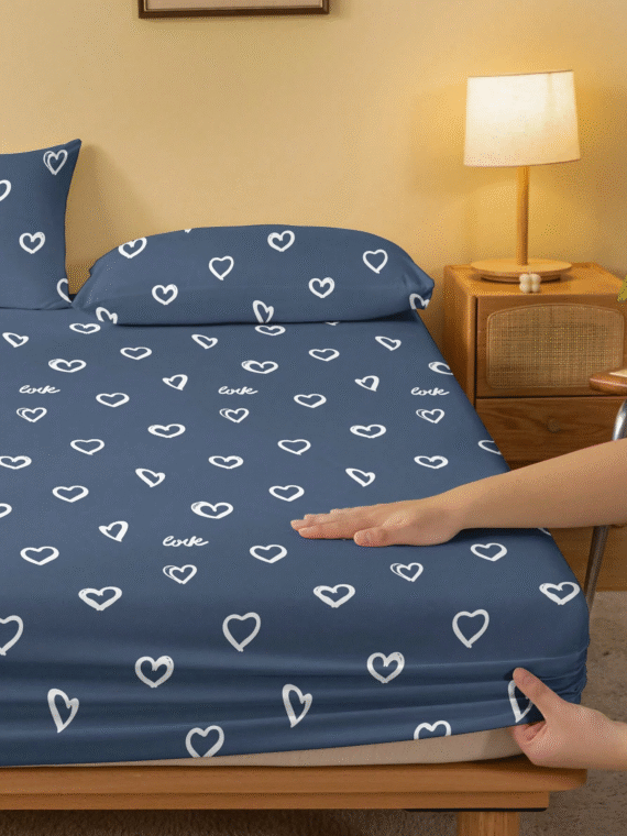 1pc Fashionable Minimalist Geometric Print Brushed Fitted Sheet/Cover, Breathable And Dustproof Bedding For Bedroom