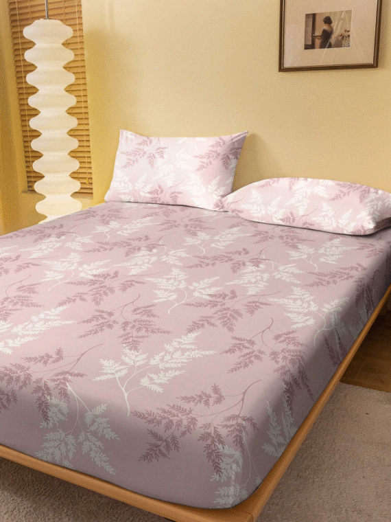 1pc Minimalist Modern Floral Leaf Branch Pattern Print Brushed Fitted Sheet, Bedroom Printed Bedcover, Bedding (Pillow Cases Not Included)