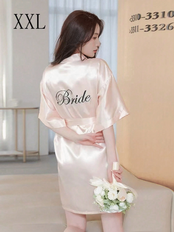 1pc Bride Robe, Spring/ Summer Wedding Sleepwear, New Bride Ice Silk Bathrobe, Loungewear Home Bathroom