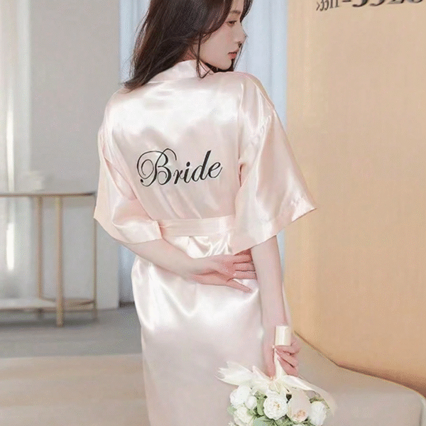 1pc Bride Robe, Spring/ Summer Wedding Sleepwear, New Bride Ice Silk Bathrobe, Loungewear Home Bathroom