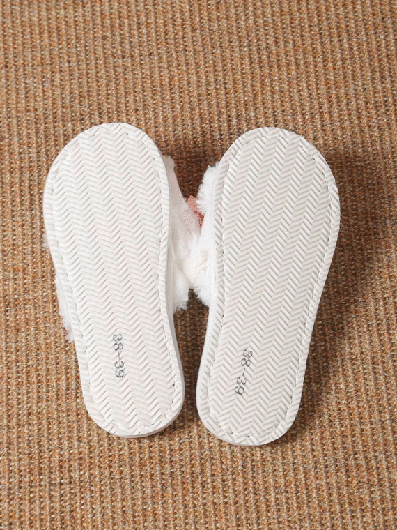 Bowknot Plush Warm Women's House Slippers, Comfortable Breathable Indoor Slippers For All Seasons Valentines