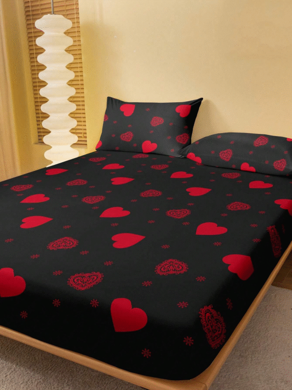1pc Love Pattern Printed Brushed Fitted Sheet, Bedroom Printed Bed Cover, Bedding (Pillowcases Not Included)