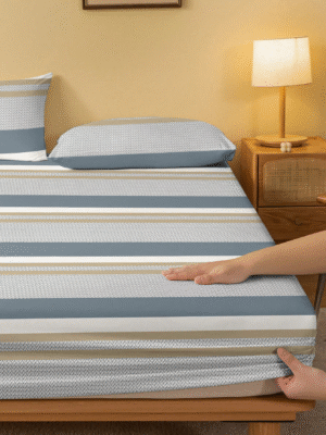 1pc Minimalist Modern Geometric Curve Striped Pattern Printed Brushed Fitted Sheet, Bedroom Printed Bedspread, Mattress Cover, Mattress Pad, Protective Cover, Bedding (Pillow Case Not Included)