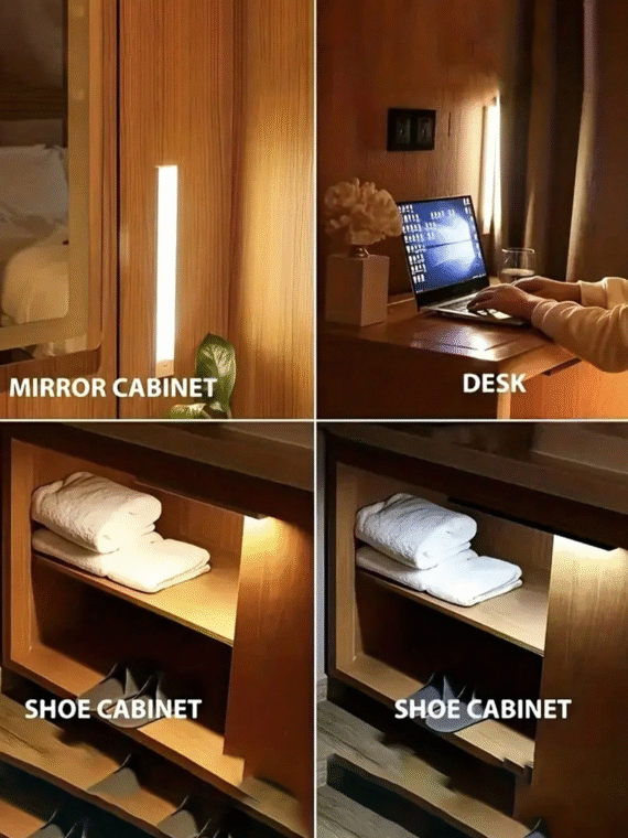 1pc/2pcs LED Wireless Motion Sensor Cabinet Light, Magnetic USB Rechargeable Night Light (10/20/30/50cm), Lighting For Kitchen, Bedroom, Cabinet, Wardrobe, Stairs, Corridor (Please Watch The Video For Installation Guide)