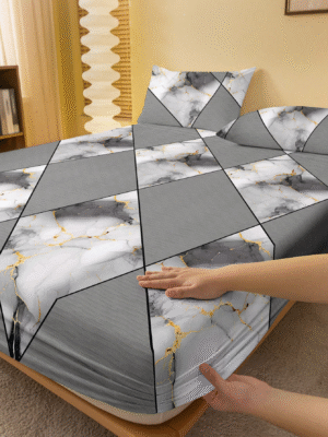 1pc Fashionable Simple Style Diamond Print Brushed Fitted Sheet Dustproof Cover For Bedroom Home Textile Bedding