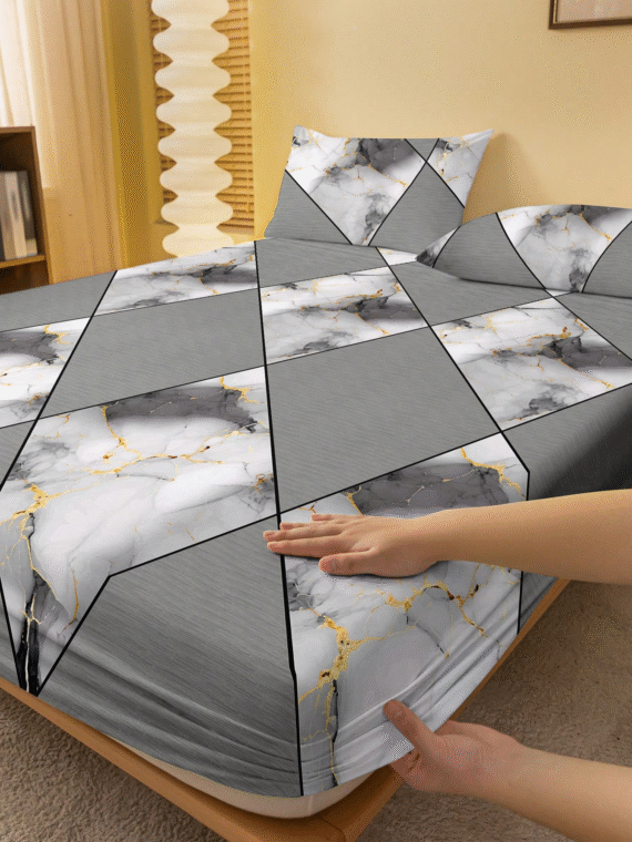 1pc Fashionable Simple Style Diamond Print Brushed Fitted Sheet Dustproof Cover For Bedroom Home Textile Bedding