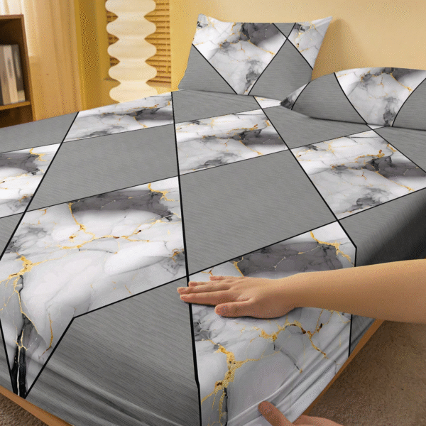 1pc Fashionable Simple Style Diamond Print Brushed Fitted Sheet Dustproof Cover For Bedroom Home Textile Bedding