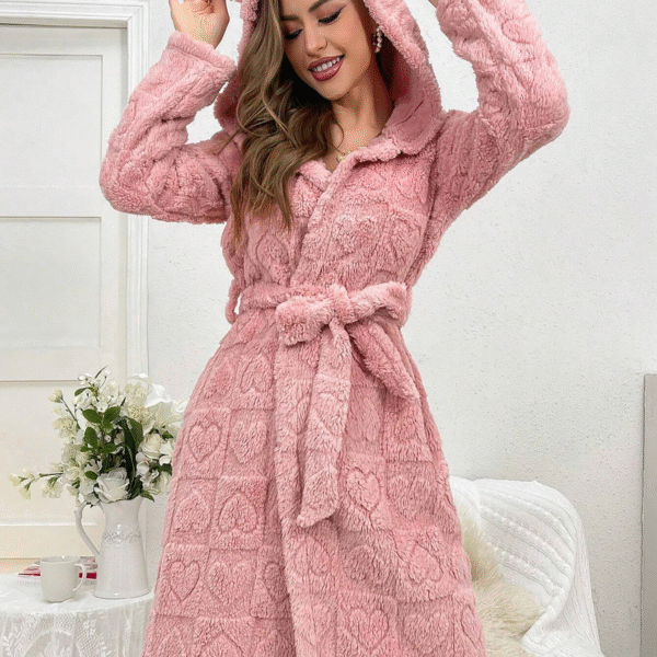 Women's 3d Ear Hooded Plush Robe
