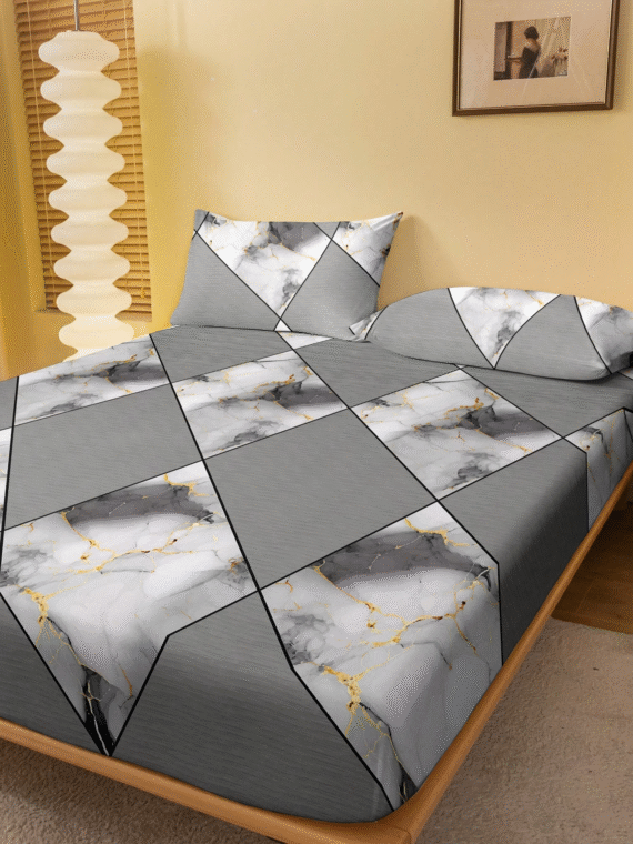 1pc Fashionable Simple Style Diamond Print Brushed Fitted Sheet Dustproof Cover For Bedroom Home Textile Bedding