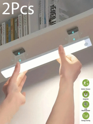 1pc/2pcs LED Wireless Motion Sensor Cabinet Light, Magnetic USB Rechargeable Night Light (10/20/30/50cm), Lighting For Kitchen, Bedroom, Cabinet, Wardrobe, Stairs, Corridor (Please Watch The Video For Installation Guide)