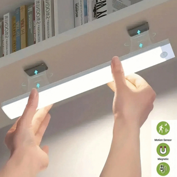 1pc/2pcs LED Wireless Motion Sensor Cabinet Light, Magnetic USB Rechargeable Night Light (10/20/30/50cm), Lighting For Kitchen, Bedroom, Cabinet, Wardrobe, Stairs, Corridor (Please Watch The Video For Installation Guide)