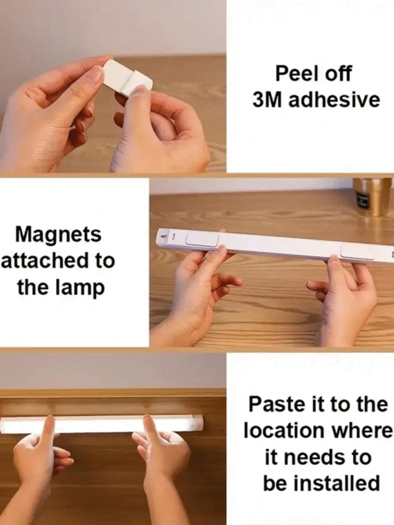 1pc/2pcs LED Wireless Motion Sensor Cabinet Light, Magnetic USB Rechargeable Night Light (10/20/30/50cm), Lighting For Kitchen, Bedroom, Cabinet, Wardrobe, Stairs, Corridor (Please Watch The Video For Installation Guide)