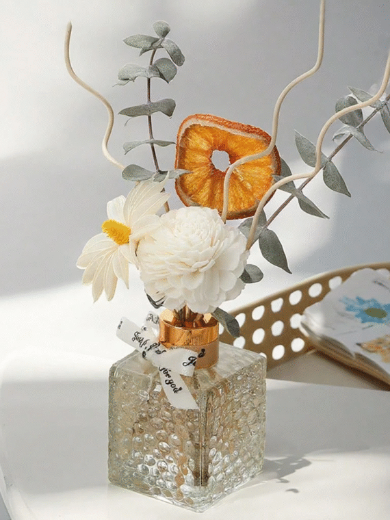 1 Set Aromatherapy Diffuser Kit (Includes Dried Flowers, Rattan), Indoor Fragrance Therapy, Natural Plant Mixed Essential Oil, Home Decor Fragrance, Flammeless Rattan Sticks Incense Decor, Long-Lasting Aroma, Suitable For Gifts, Birthdays, Christmas, For Indoor Bedroom, Study, Living Room, Bathroom, Etc.