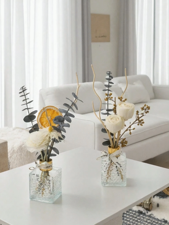 1 Set Aromatherapy Diffuser Kit (Includes Dried Flowers, Rattan), Indoor Fragrance Therapy, Natural Plant Mixed Essential Oil, Home Decor Fragrance, Flammeless Rattan Sticks Incense Decor, Long-Lasting Aroma, Suitable For Gifts, Birthdays, Christmas, For Indoor Bedroom, Study, Living Room, Bathroom, Etc.