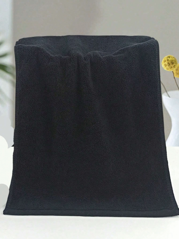 1pc Solid Black Or Solid White Soft And Absorbent Towels, Suitable For Adult Household Use, Washing Face, Bathing And As Hotel Gift. Available In The Following Sizes: 35*70cm For Hand Towel, 70*140cm For Bath Towel, 30*30cm For Face Towel, 80*180cm For Thickened Bath Towel And 100*200cm For Large Bath Blanket. Home Bathroom Decor Back To School For Beauty Salon Home