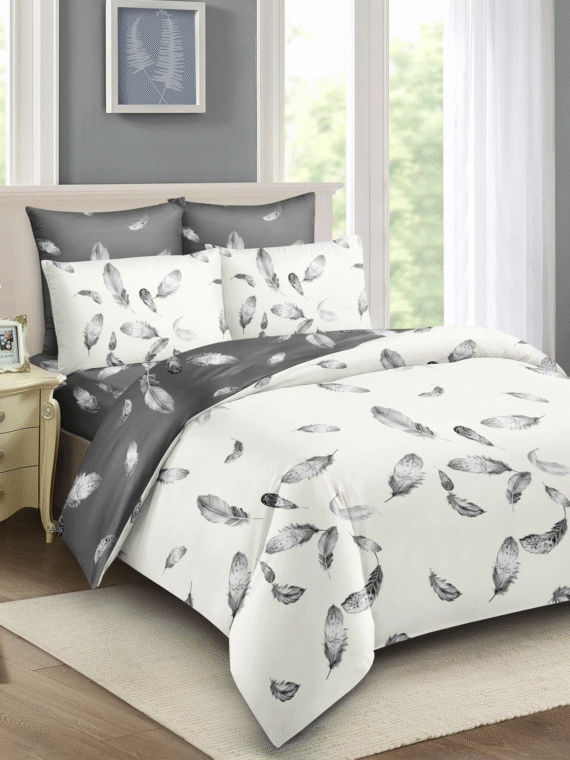 3pcs/Set Feather Pattern Duvet Cover Set(1 Duvet Cover & 2 Pillowcase)Soft And Skin-Friendly Duvet Cover Bedding Set For Home, All Season Bed Sheets Set