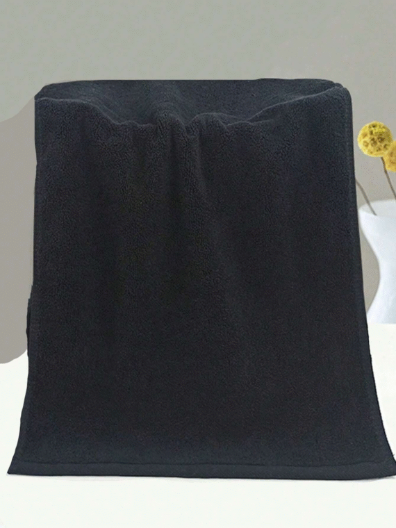 1pc Solid Black Or Solid White Soft And Absorbent Towels, Suitable For Adult Household Use, Washing Face, Bathing And As Hotel Gift. Available In The Following Sizes: 35*70cm For Hand Towel, 70*140cm For Bath Towel, 30*30cm For Face Towel, 80*180cm For Thickened Bath Towel And 100*200cm For Large Bath Blanket. Home Bathroom Decor Back To School For Beauty Salon Home