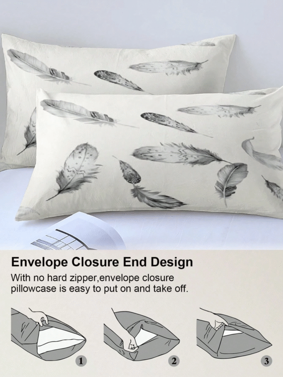 3pcs/Set Feather Pattern Duvet Cover Set(1 Duvet Cover & 2 Pillowcase)Soft And Skin-Friendly Duvet Cover Bedding Set For Home, All Season Bed Sheets Set