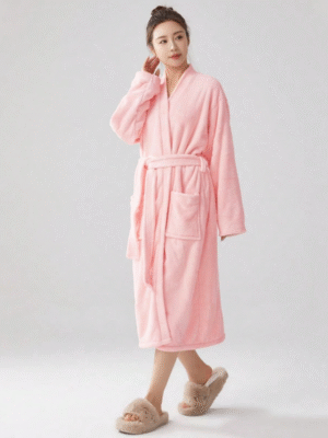 1pc Multi-Needle Collar Bathrobe, Long Robe, Adult Unisex Kimono Robe, Hotel/Spa Use, All Season, Absorbent & Quick Dry, Loose Fit, Multi-Color, Simple Design, Bathroom & Home Essentials Back To School