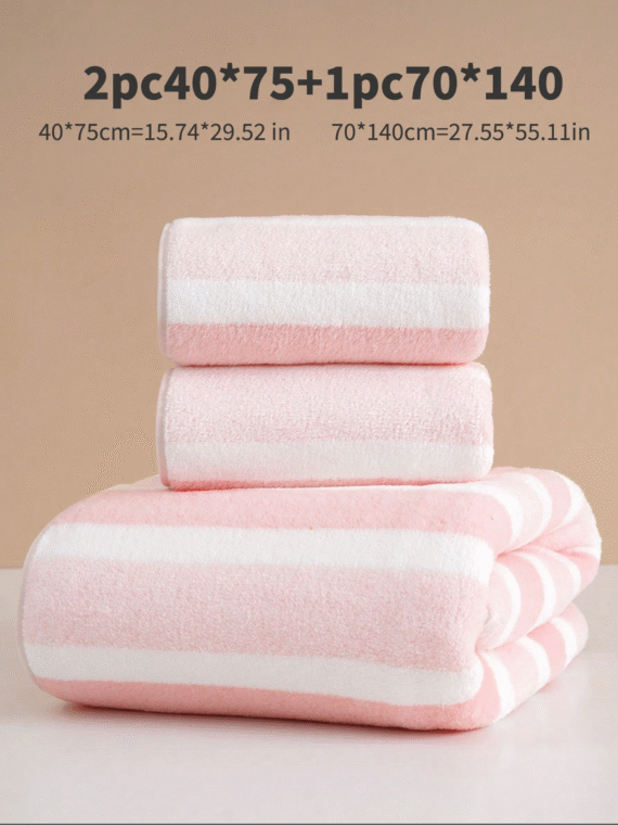 1/3/8pcs Coral Fleece Super Fine Fiber Non-Shedding Bath Towel/Face Towel, Soft Absorbent Striped Bathroom Towel, Suitable For Bathroom, Pool, Beach Back To School For Beauty Salon Home Bathroom