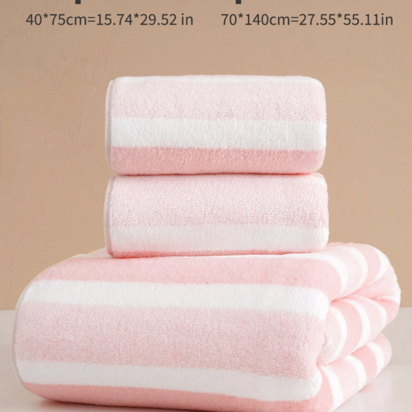 1/3/8pcs Coral Fleece Super Fine Fiber Non-Shedding Bath Towel/Face Towel, Soft Absorbent Striped Bathroom Towel, Suitable For Bathroom, Pool, Beach Back To School For Beauty Salon Home Bathroom