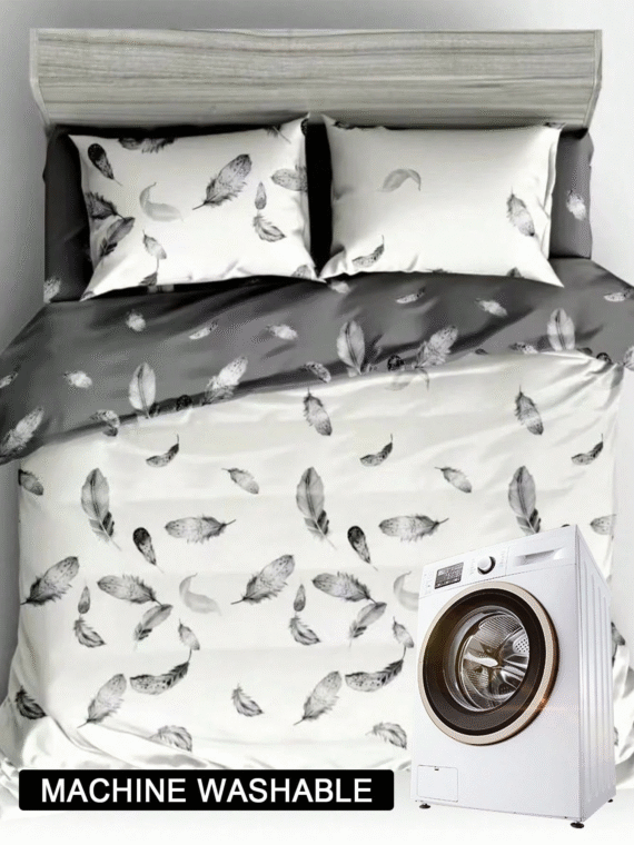 3pcs/Set Feather Pattern Duvet Cover Set(1 Duvet Cover & 2 Pillowcase)Soft And Skin-Friendly Duvet Cover Bedding Set For Home, All Season Bed Sheets Set
