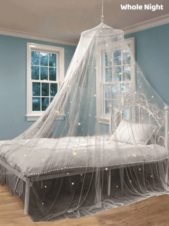 1pc Baby Crib/Kids Bed Mosquito Net With Glow-In-The-Dark Star Canopy, Baby Crib Protectors Hanging Mosquito Net, Tent Kids Baby Bedding ,White Princess Style, Fits 1.5m Beds, For Daily Use